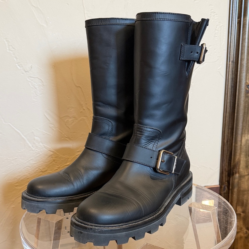 Jimmy Choo Black Biker ll Motorcycle Mid-Calf Boots